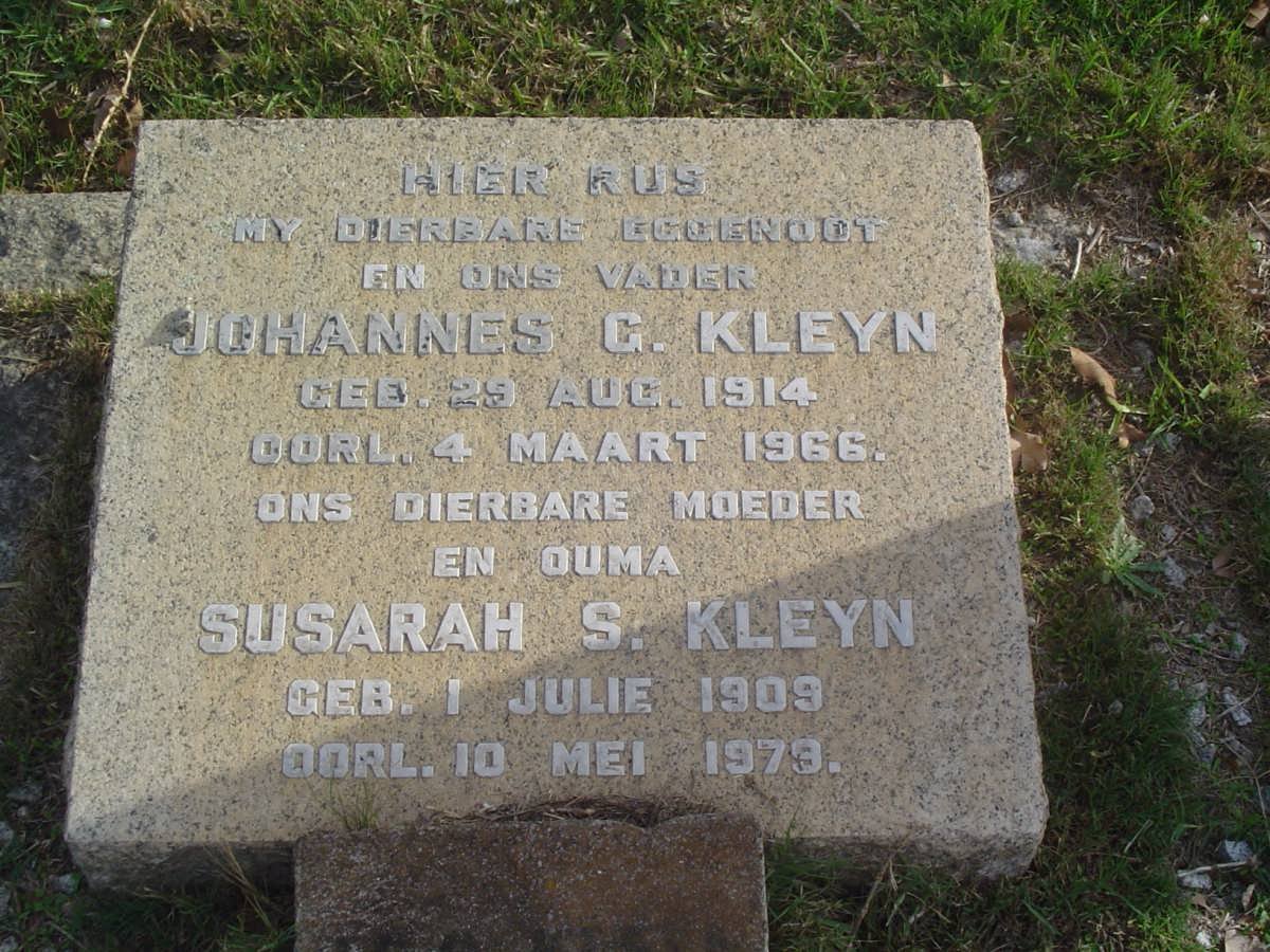 KLEYN Johannes G. 1914-1966 &amp; Susarah S. 1909-1979