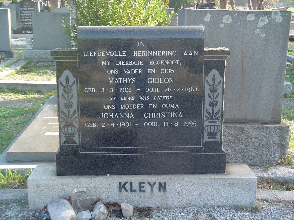 KLEYN Mathys Gideon 1903-1963 &amp; Johanna Christina 1901-1995
