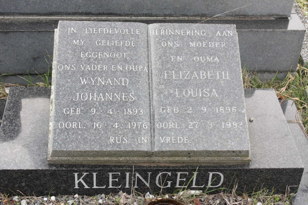 KLEINGELD Wynand Johannes 1893-1976 &amp; Elizabeth Louisa 1896-1982