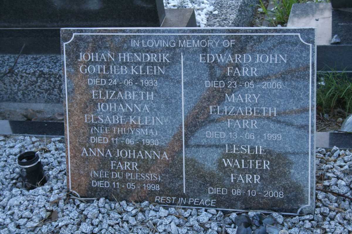 KLEIN Johan Hendrik Gotlieb -1933 &amp; Elizabeth Johanna Elsabe THUYSMA -1930
