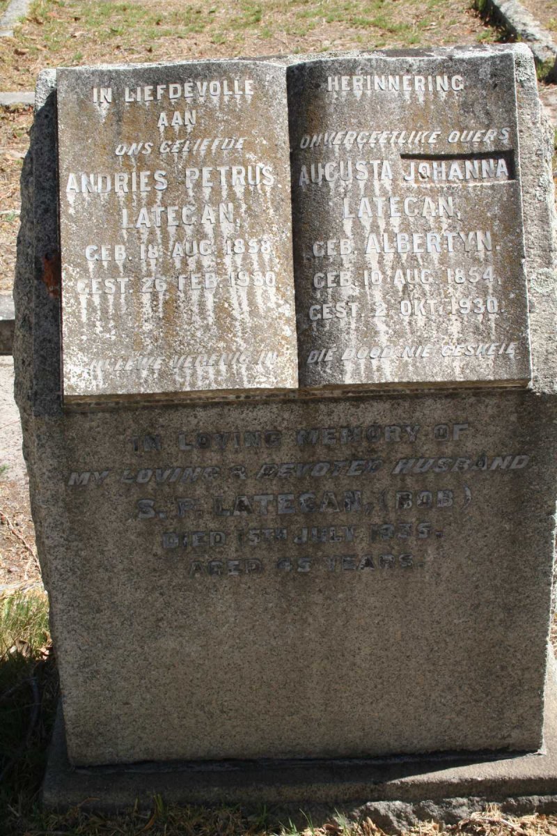 LATEGAN Andries Petrus 1858-1930 &amp; Augusta Johanna ALBERTYN 1854-1930:: LATEGAN S.P. -1935