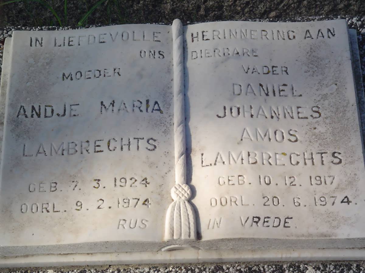 LAMBRECHTS Daniel Johannes Amos 1917-1974 &amp; Andje Maria 1924-1974