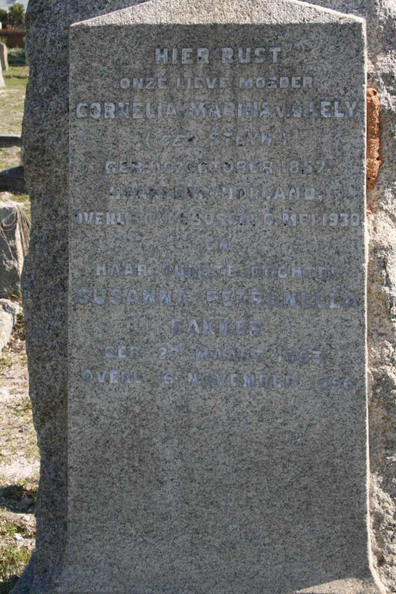 LELY Cornelia Marina, v.d. nee STEYN 1857-1930 :: BAKKES Susanna Petronella nee V.D. LELY 1883-1956