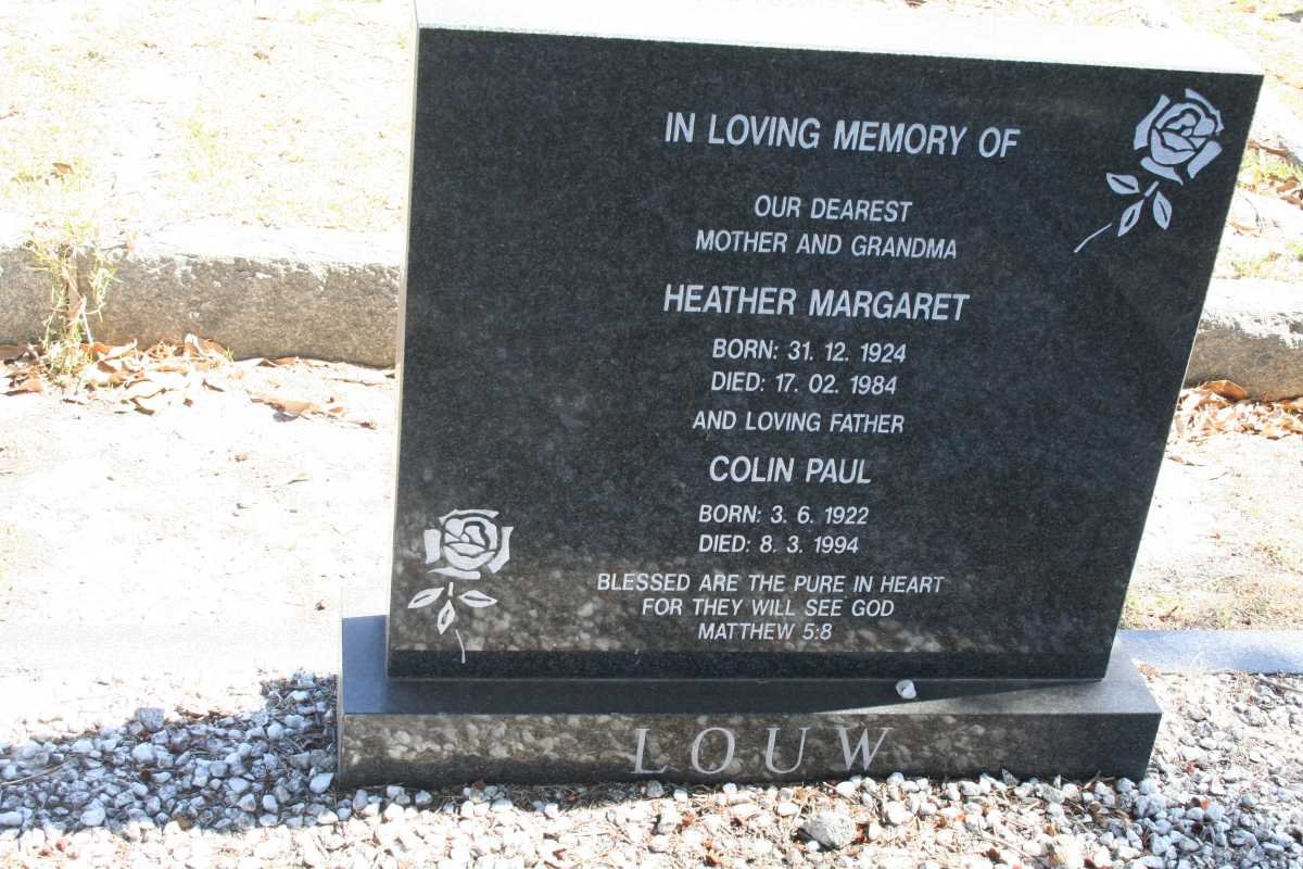 LOUW Colin Paul 1922-1994 &amp; Heather Margaret 1924-1984