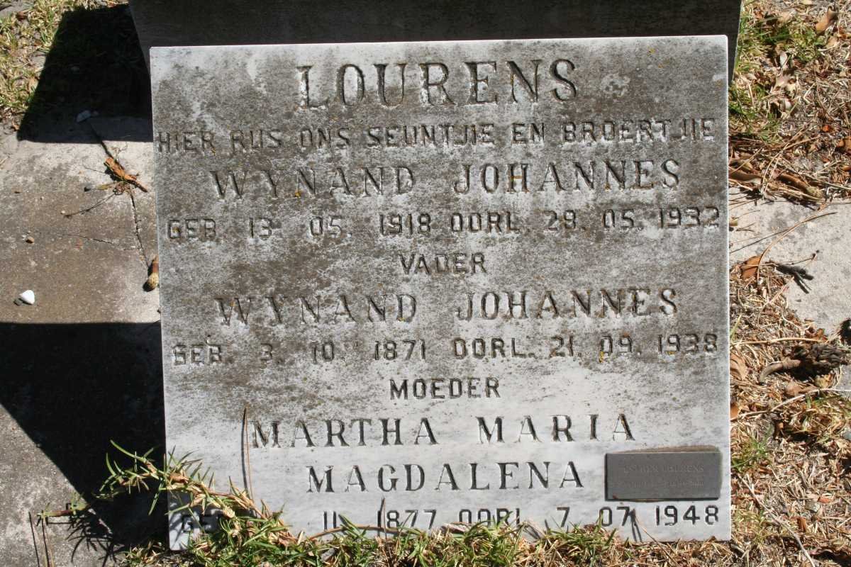 LOURENS Wynand Johannes 1871-1938 &amp; Martha Maria Magdalena 1877-1948 :: LOURENS Wynand Johannes 1918-1932