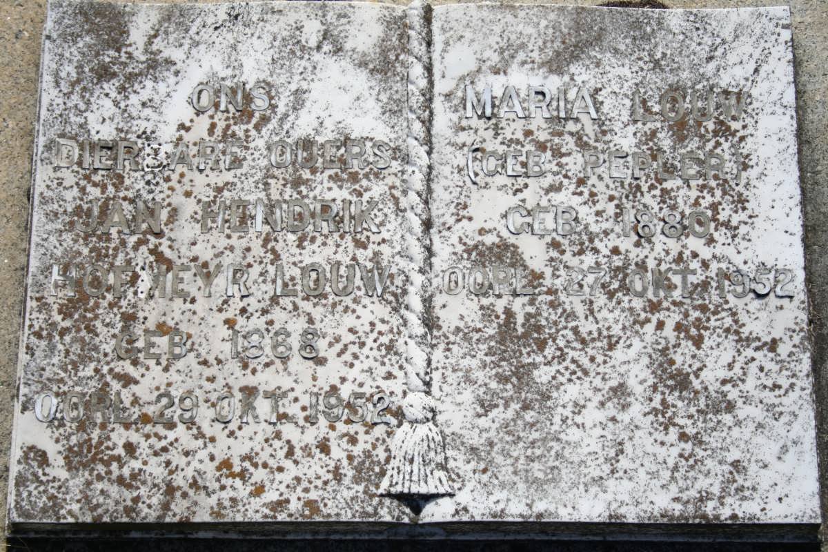 LOUW Jan Hendrik Hofmeyr 1868-1952 &amp; Maria PEPLER 1880-1952