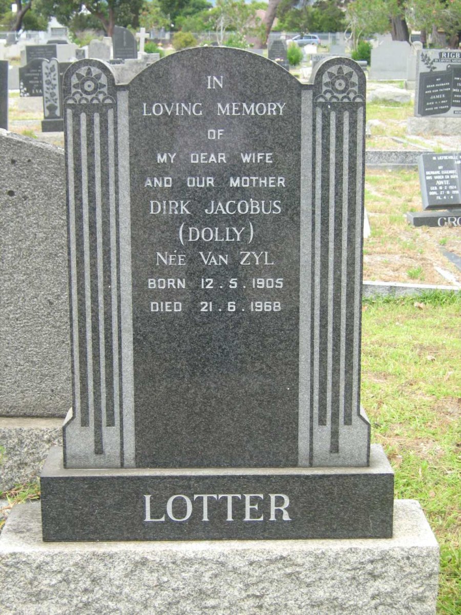 LOTTER Dirk Jacobus nee VAN ZYL 1905-1968