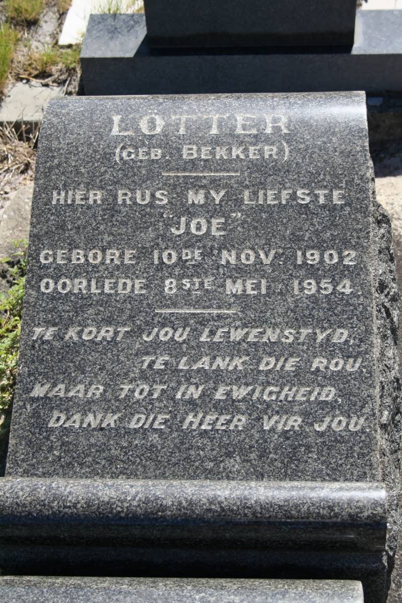 LOTTER Joe nee BEKKER 1902-1954