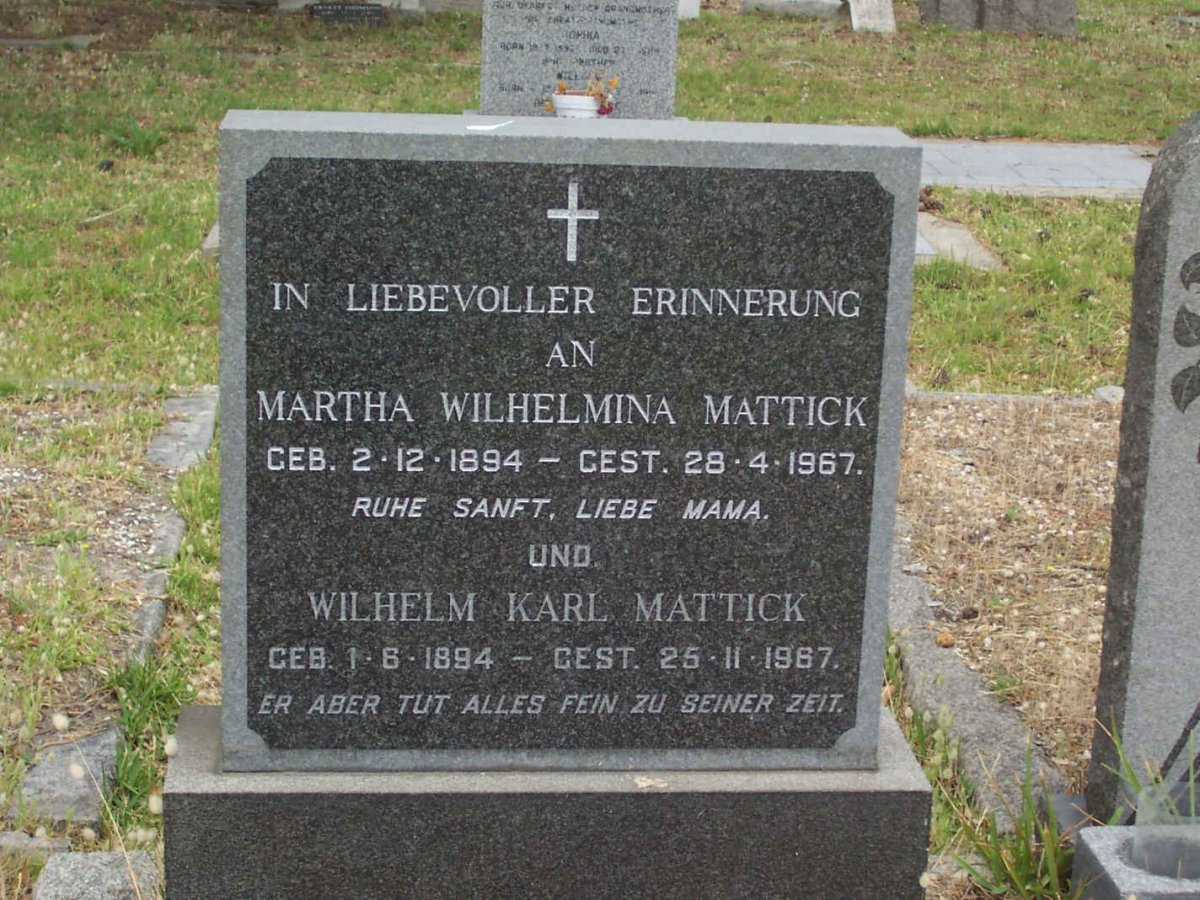 MATTICK Wilhelm Karl 1894-1967 & Martha Wilhelmina 1894-1967