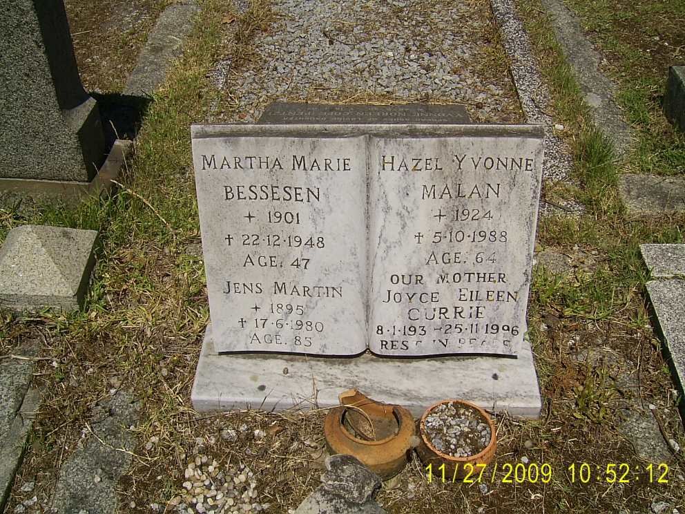 MALAN Hazel Yvonne 1924-1988 :: CURRIE Joyce Eileen 193?-1996 :: BESSESEN Jens Martin 1895-1980 & Martha Marie 1901-1948