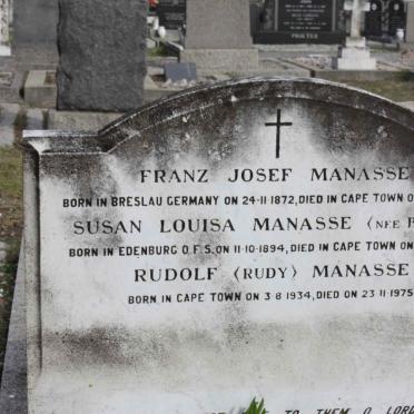 MANASSE Franz Josef 1872-1949 & Susan Louisa BOTHA 1894-1972 :: MANASSE Rudolf 1934-1975 :: MANASSE Franz -1949 :: MANASSE Ernest H. -1998