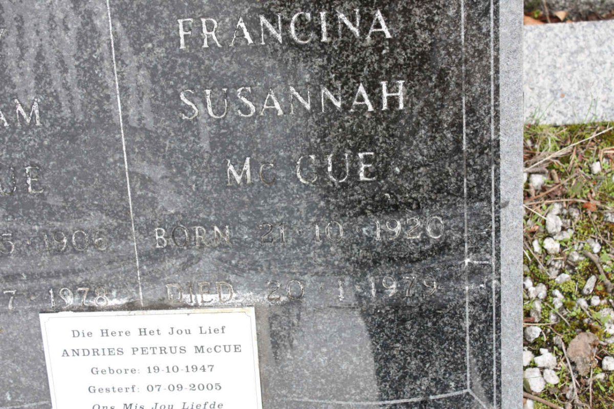 MCCUE Henry William 1906-1978 & Francina Susannah 1920-1979 :: MCCUE Andries Petrus 1947-2005 _2