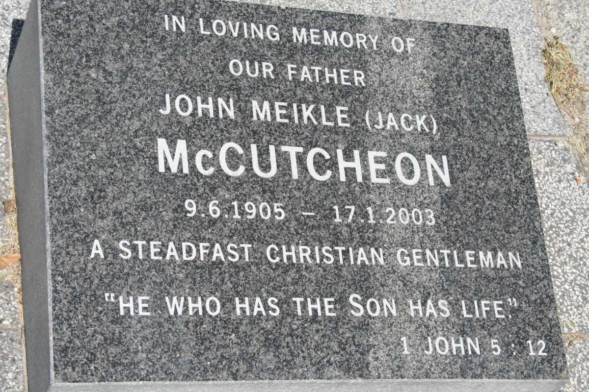 MCCUTCHEON John Meikle 1905-2003 & Alison Thornhill COOK 1916-2001