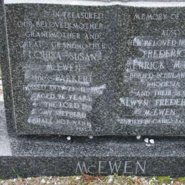 MCEWEN Frederick Merrick & Louisa Susan PARKER -1980 :: MCEWEN Alwyn Frederick
