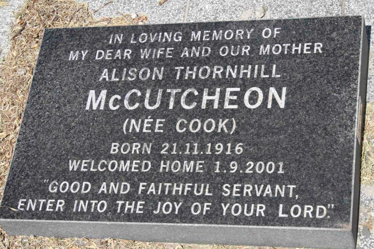 MCCUTCHEON John Meikle 1905-2003 & Alison Thornhill COOK 1916-2001