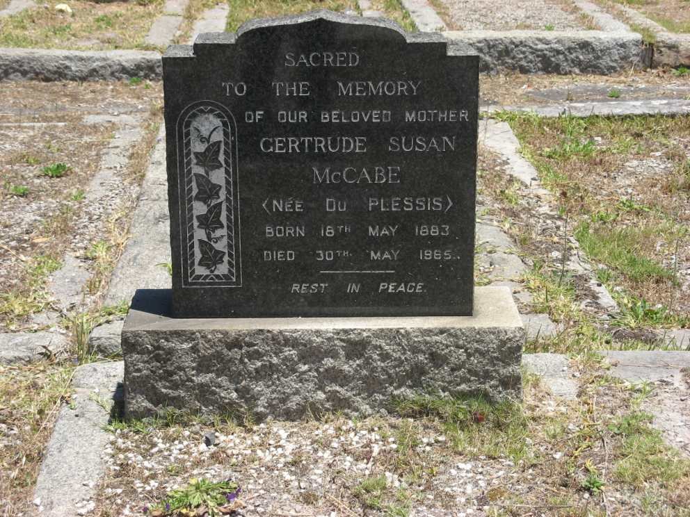 MCCABE Gertrude Susan nee DU PLESSIS 1883-1965