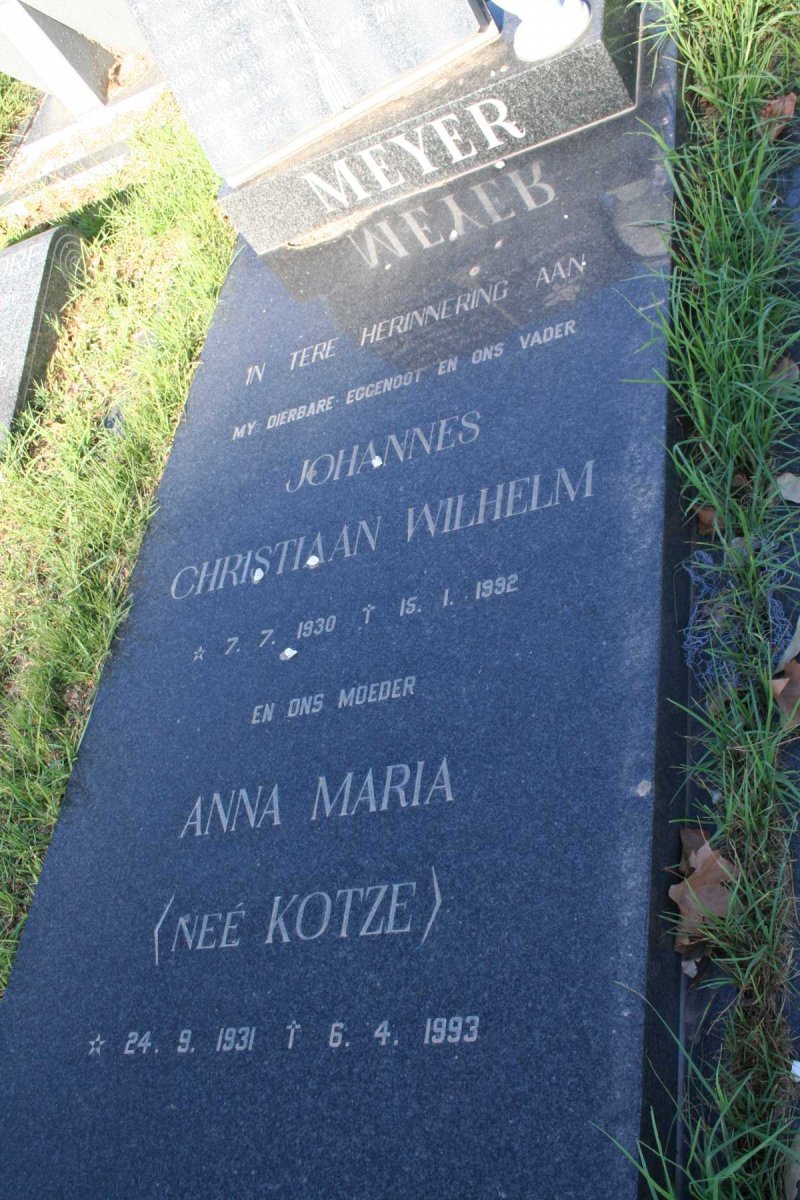MEYER Johannes Christiaan Wilhelm 1930-1992 & Anna Maria KOTZE 1931-1993