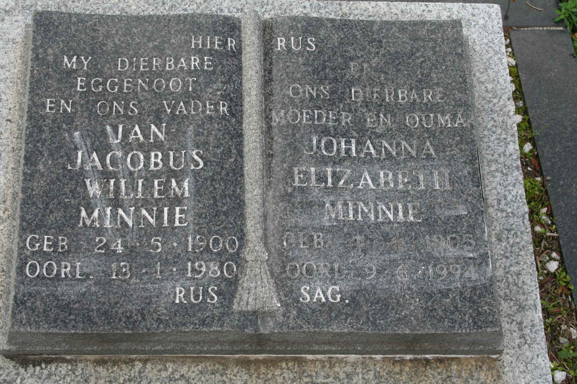 MINNIE Jan Jacobus Willem 1900-1980 & Johanna Elizabeth 1905-1994