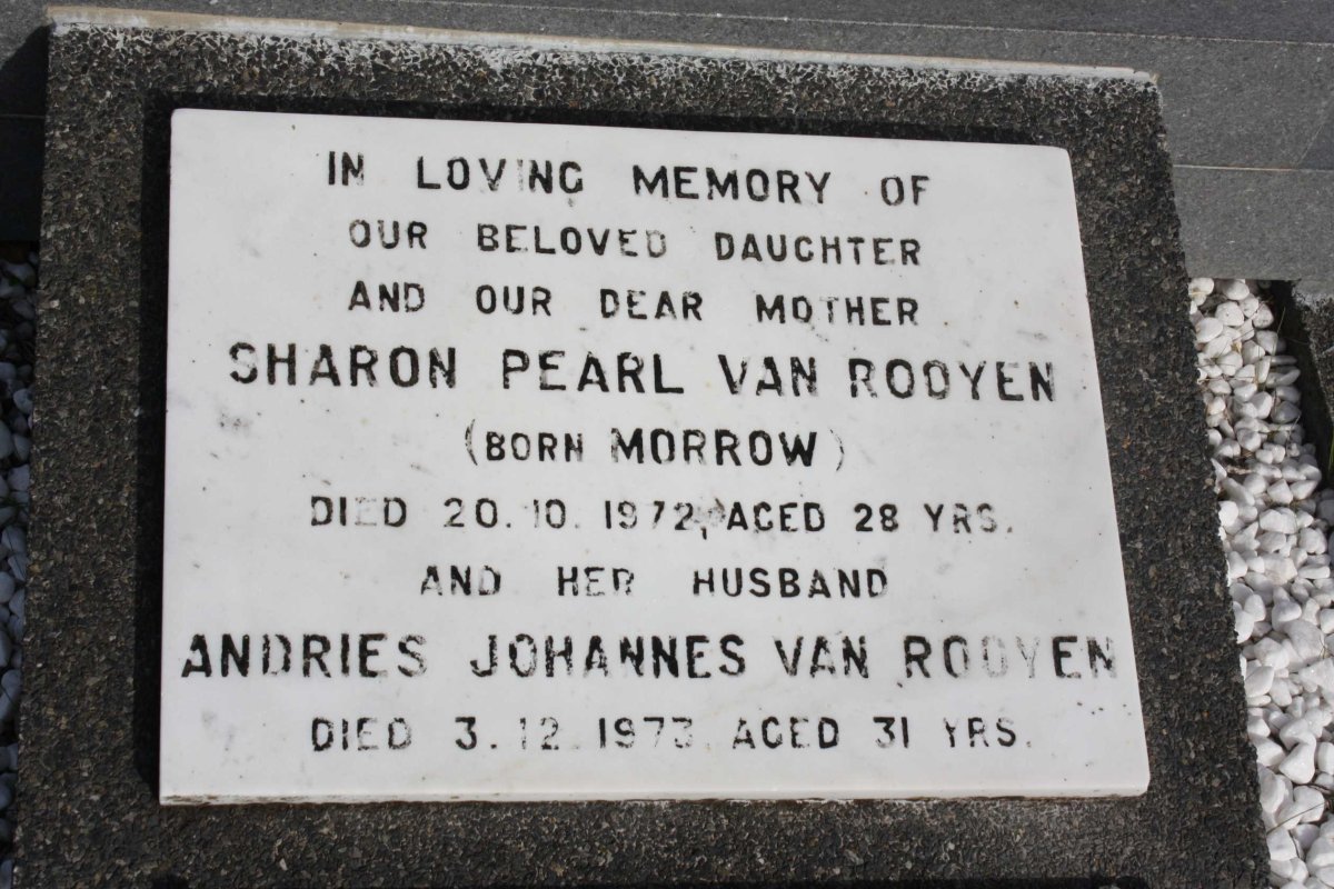 ROOYEN Andries Johannes, van -1973 & Sharon Pearl MORROW -1972