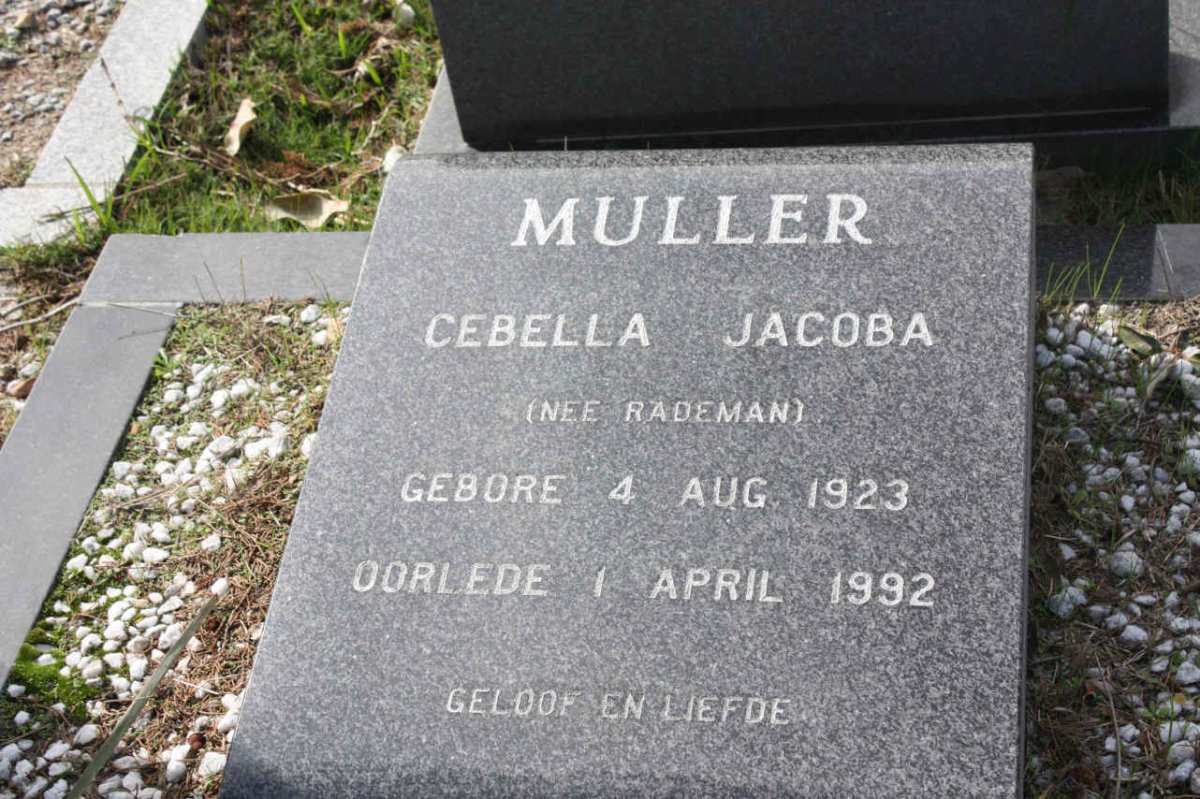 MULLER Cebella Jacoba nee RADEMAN 1923-1992
