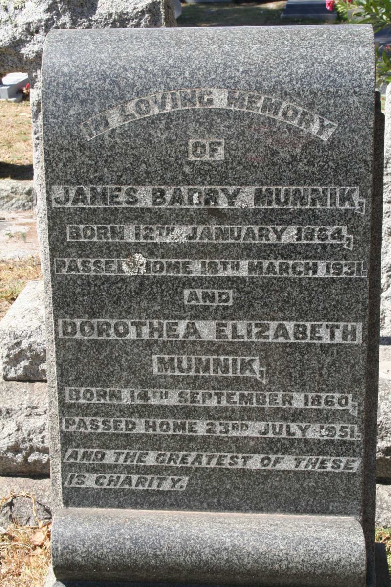 MUNNIK James Barry 1864-1931 &amp; Dorothea Elizabeth 1860-1951