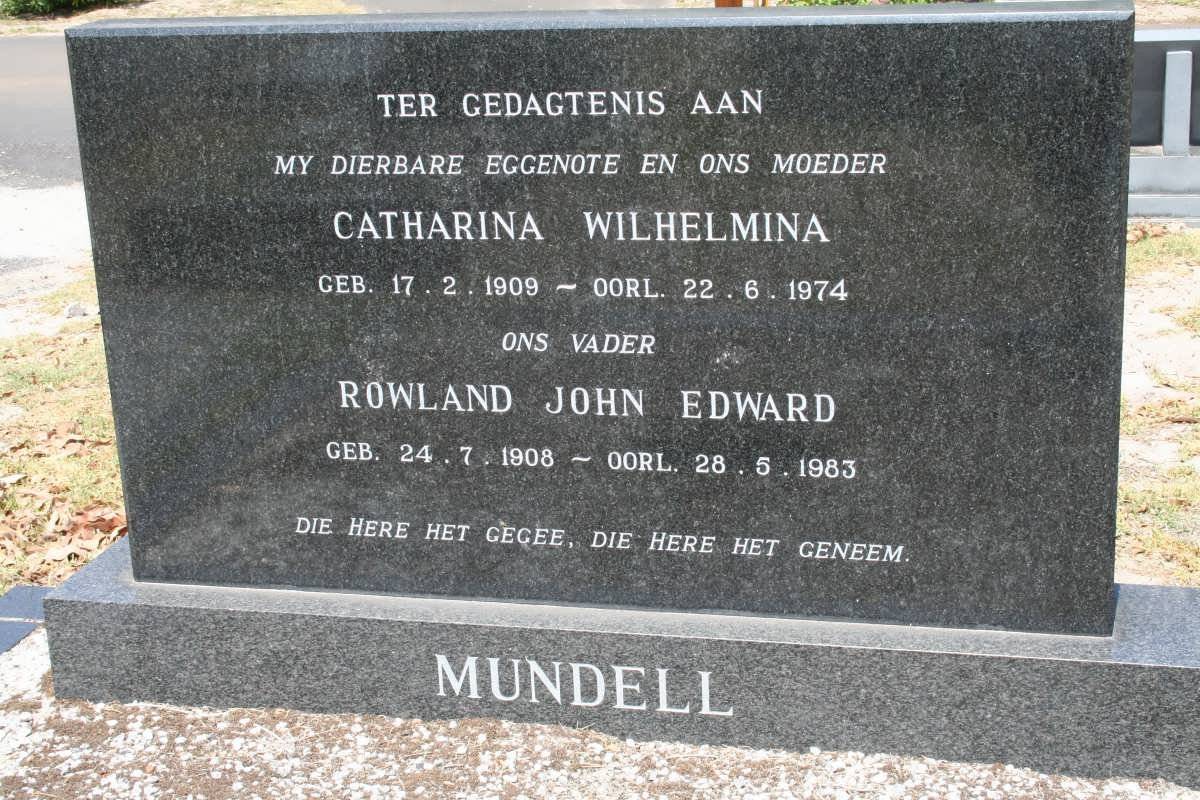 MUNDELL Rowland John Edward 1908-1983 &amp; Catharina Wilhelmina 1909-1974