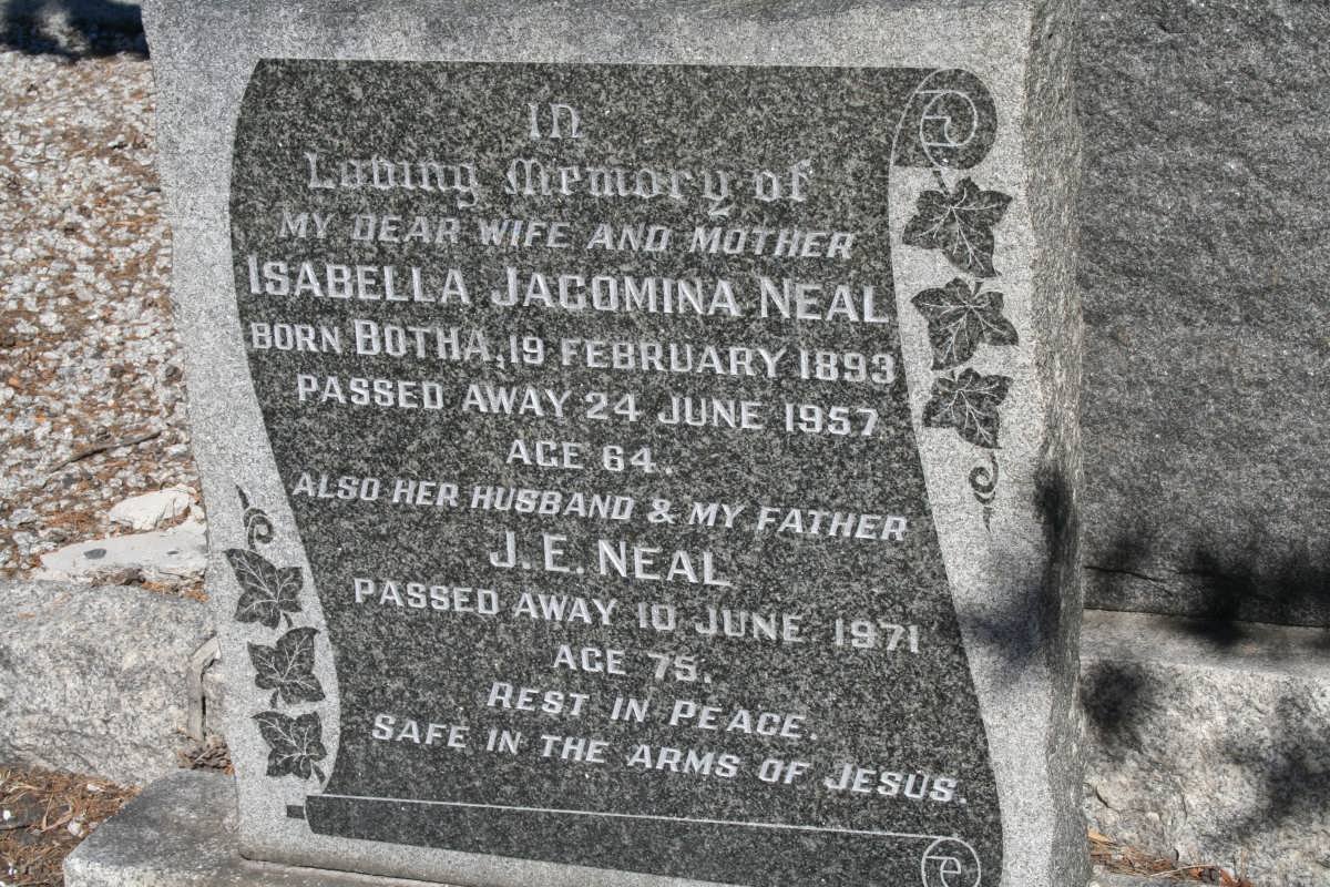 NEAL J.E. -1971 &amp; Isabella Jacomina BOTHA 1893-1957
