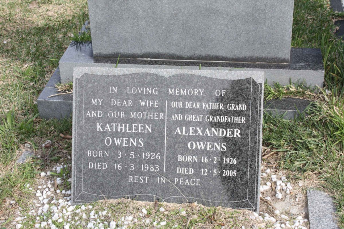 OWENS Alexander 1926-2005 &amp; Kathleen  1926-1983