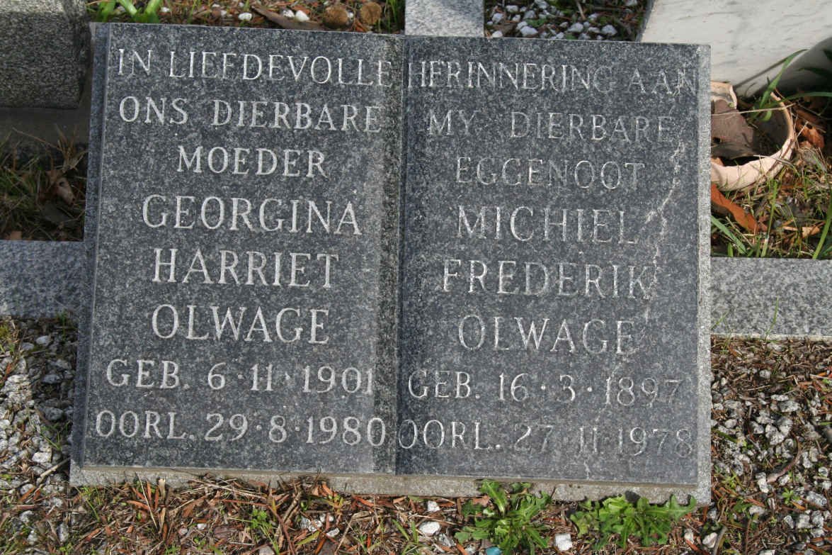 OLWAGE Michiel Frederik 1897-1978 &amp; Georgina Harriet 1901-1980