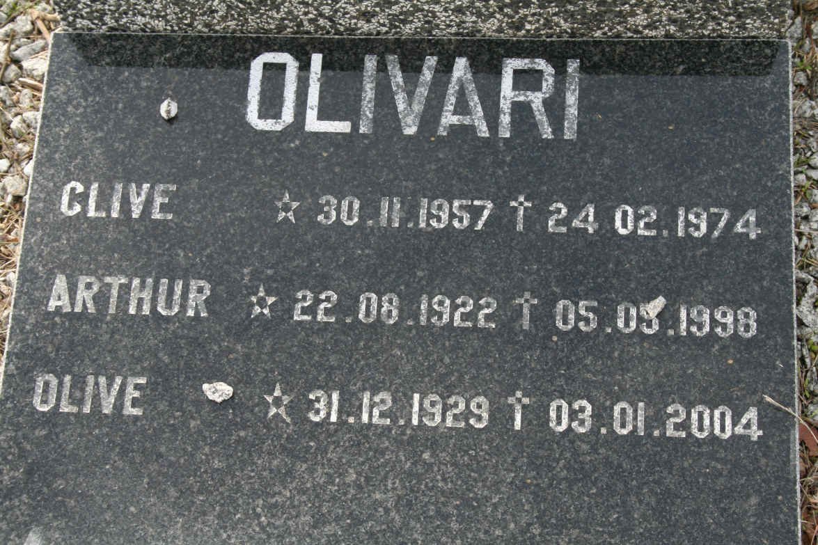 OLIVARI Arthur 1922-1998 &amp; Olive 1929-2004 :: OLIVARI Clive 1957-1974 