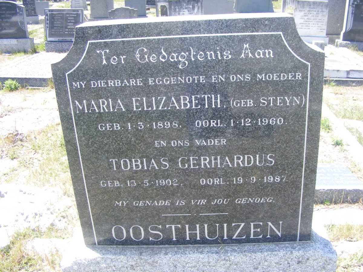 OOSTHUIZEN Tobias Gerhardus 1902-1987 &amp; Maria Elizabeth STEYN 1898-1960