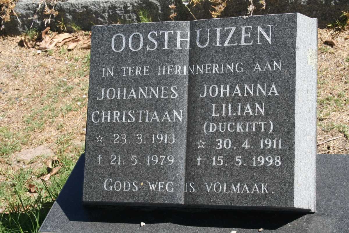 OOSTHUIZEN Johannes Christiaan 1913-1979 &amp; Johanna Lilian DUCKITT 1911-1998