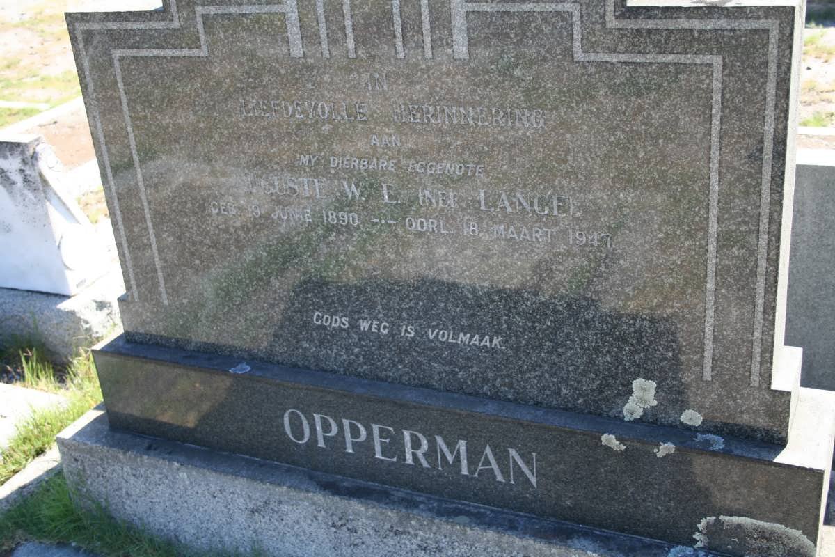 OPPERMAN Auguste W.E. nee LANGE 1890-1947