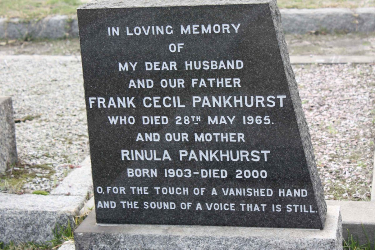 PANKHURST Frank Cecil -1965 &amp; Rinulda 1903-2000