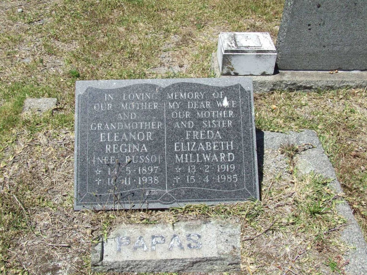 PAPAS Eleanor Regina nee RUSSO 1897-1938 :: PAPAS Freda Elizabeth Millward 1919-1985