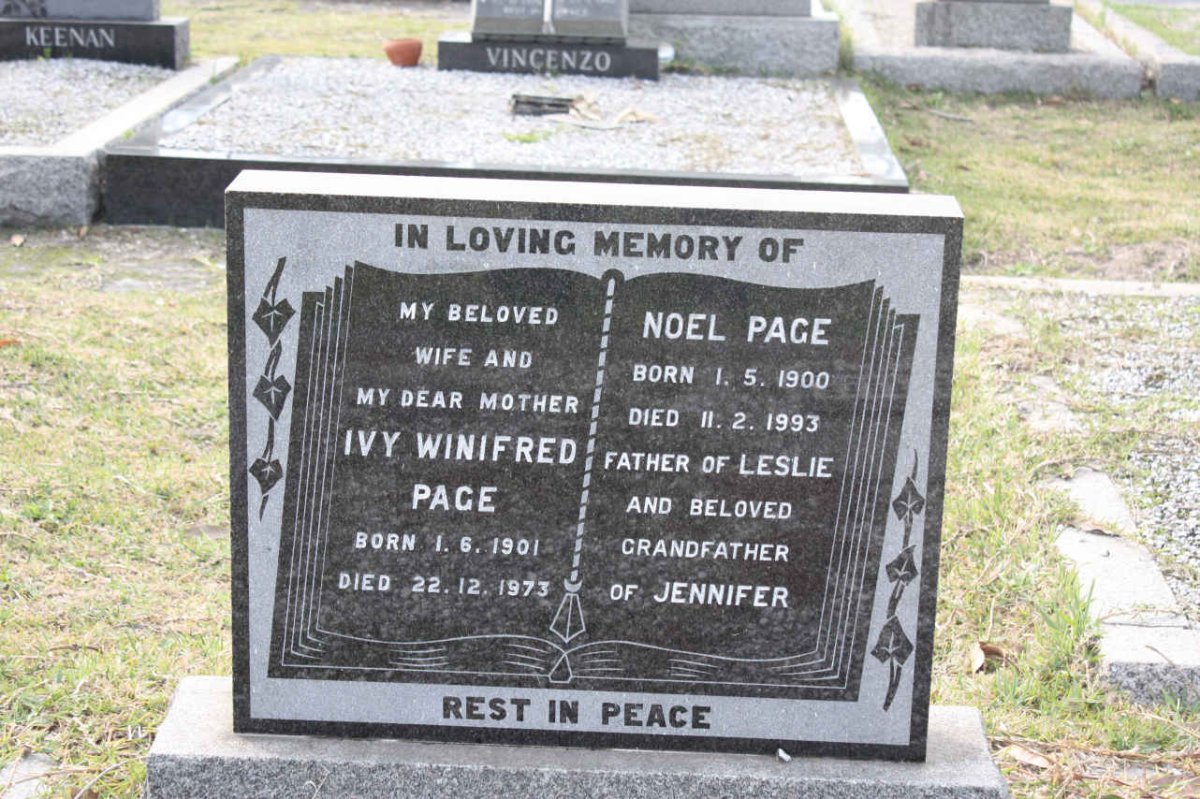 PAGE Noel 1900-1993 &amp; Ivy Winifred 1901-1973