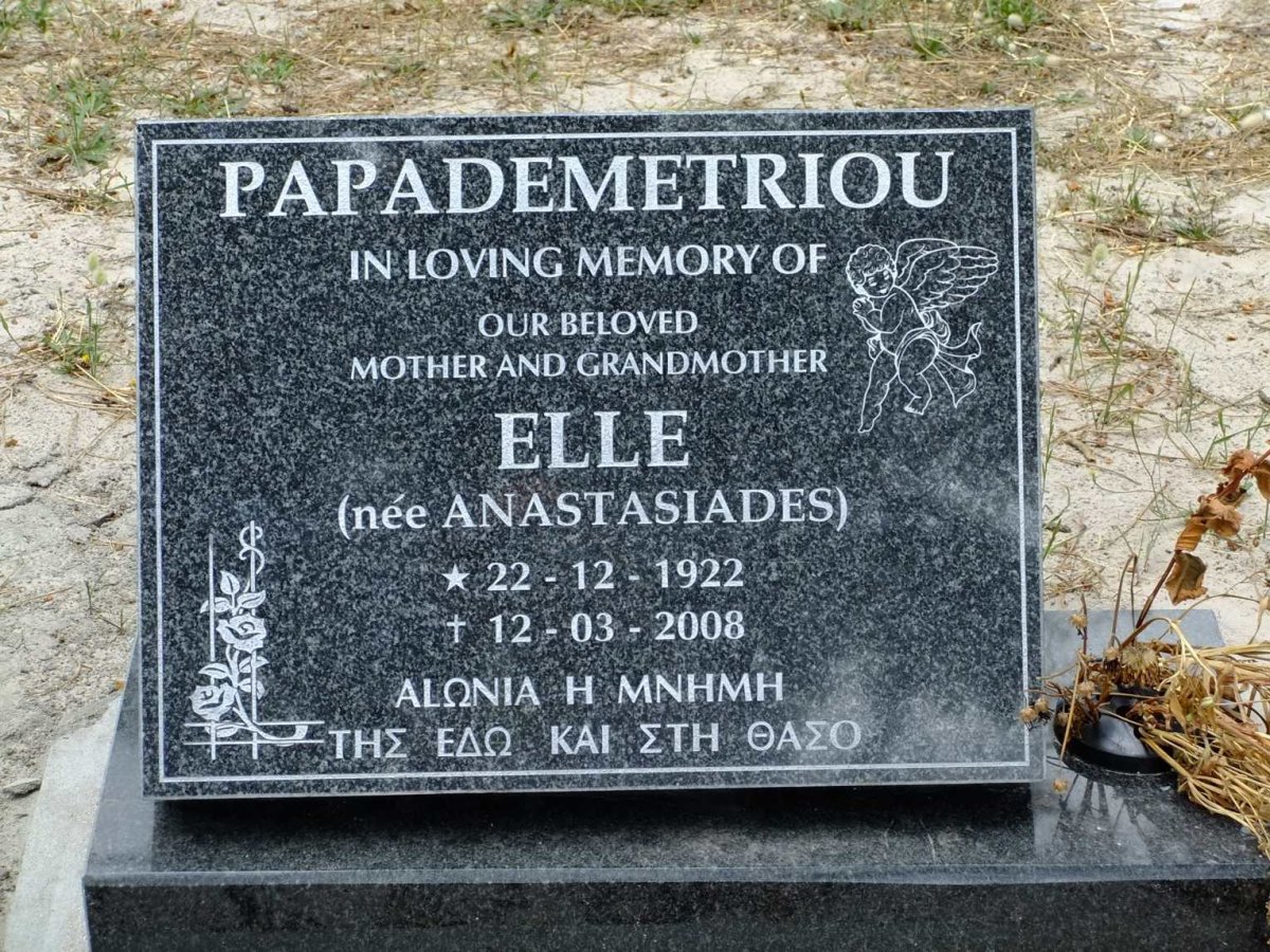PAPADEMETRIOU Elle nee ANASTASIADES 1922-2008