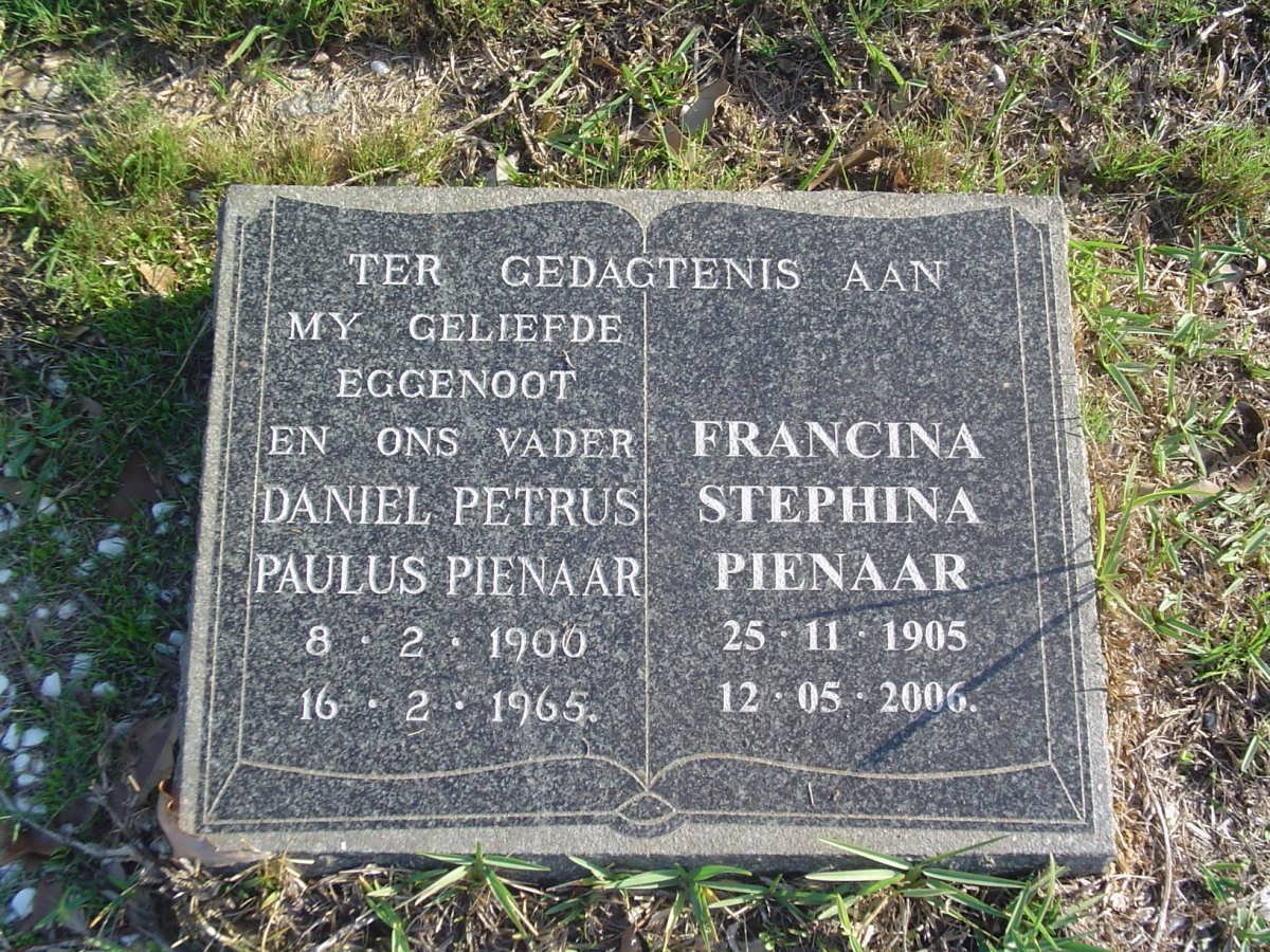 PIENAAR Daniel Petrus Paulus 1900-1965 &amp; Francina Stephina 1905-2006