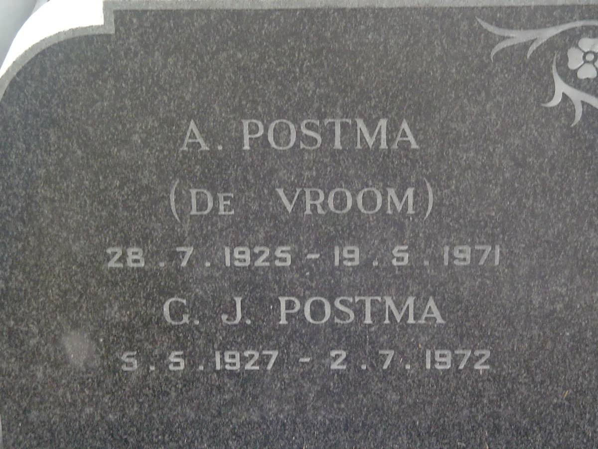 POSTMA G.J. 1927-1972 &amp; A. de VROOM 1925-1971 