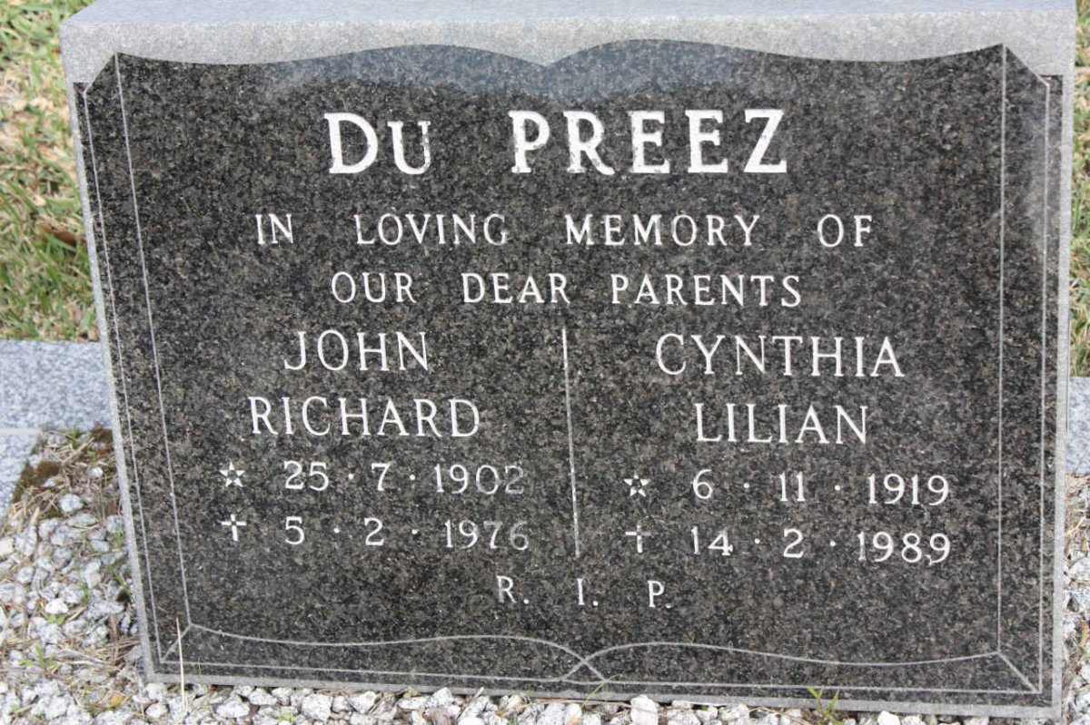 PREEZ John Richard, du 1902-1976 &amp; Cynthia Lilian 1919-1989
