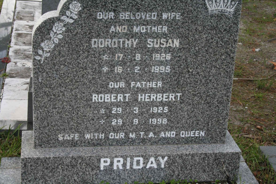 PRIDAY Robert Herbert 1925-1998 &amp; Dorothy Susan 1926-1995