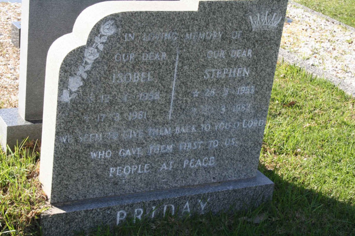 PRIDAY Stephen 1953-1984 &amp; PRIDAY Isobel 1958-1981