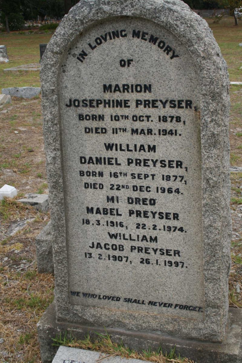 PREYSER Daniel 1877-1964 &amp; Marion Josephine 1878-1941 :: PREYSER Willam Jacob 1907-1997 :: PREYSER Mildred Mabel 1916-1974