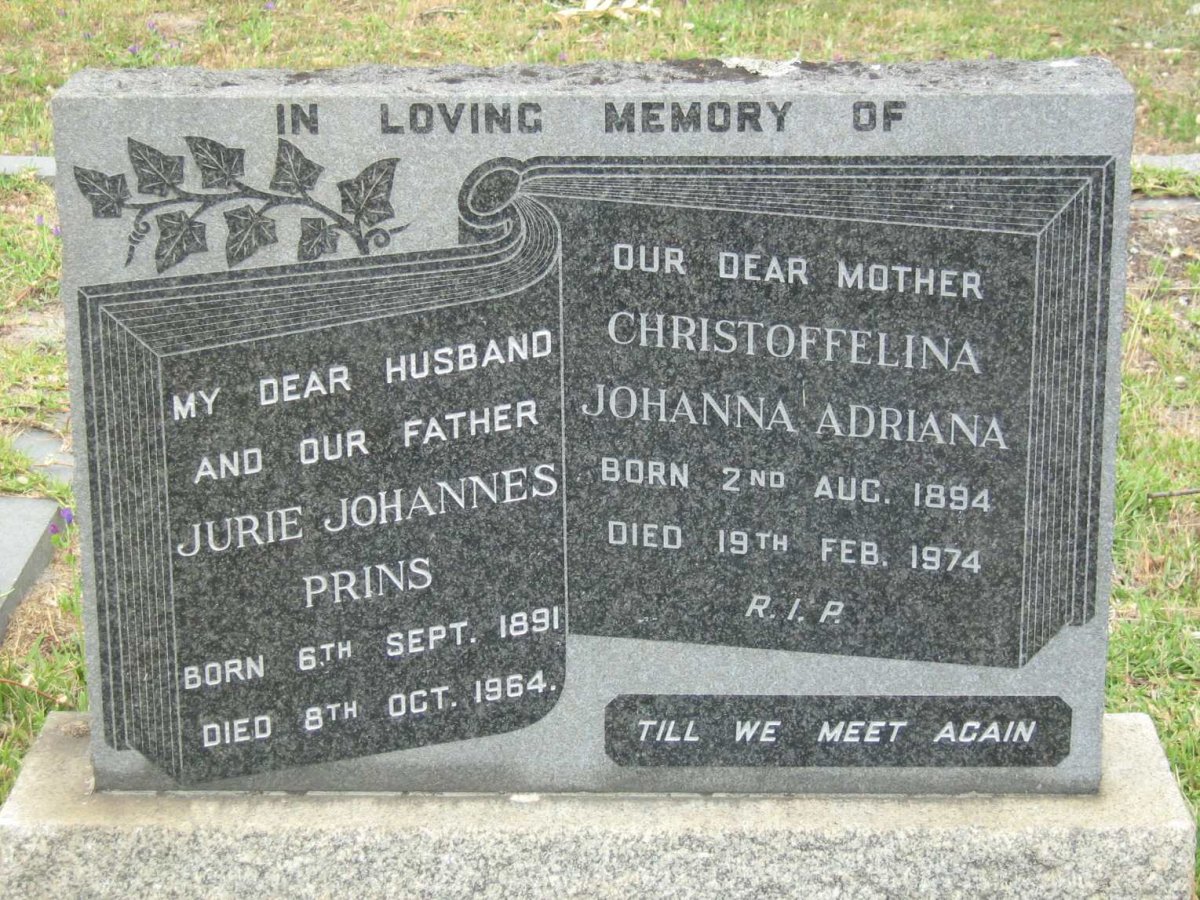 PRINS Jurie Johannes 1891-1964 &amp; Christoffelina Johanna Adriana 1894-1974