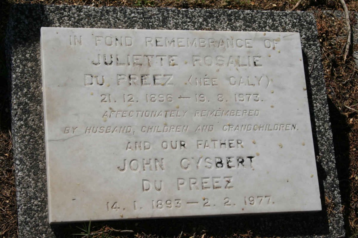 PREEZ John Gysbert, du 1893-1977 &amp; Juliette Rosalie CALY 1896-1973