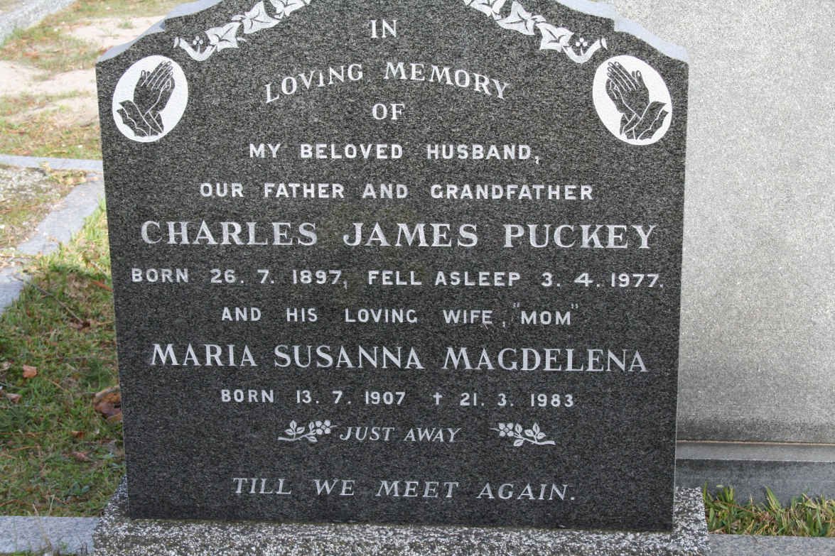 PUCKEY Charles James 1897-1977 &amp; Maria Susanna Magdelena 1907-1983