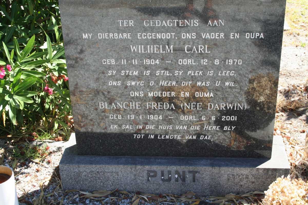 PUNT Wilhelm Carl 1904-1970 &amp; Blanche Freda DARWIN 1904-2001