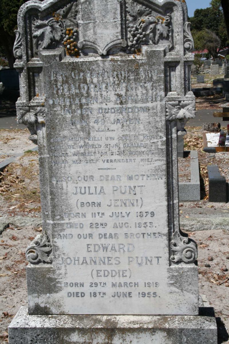 PUNT Hendrick -1919 &amp; Julia JENNI 1879-1953 :: PUNT Edward Johannes 1919-1955