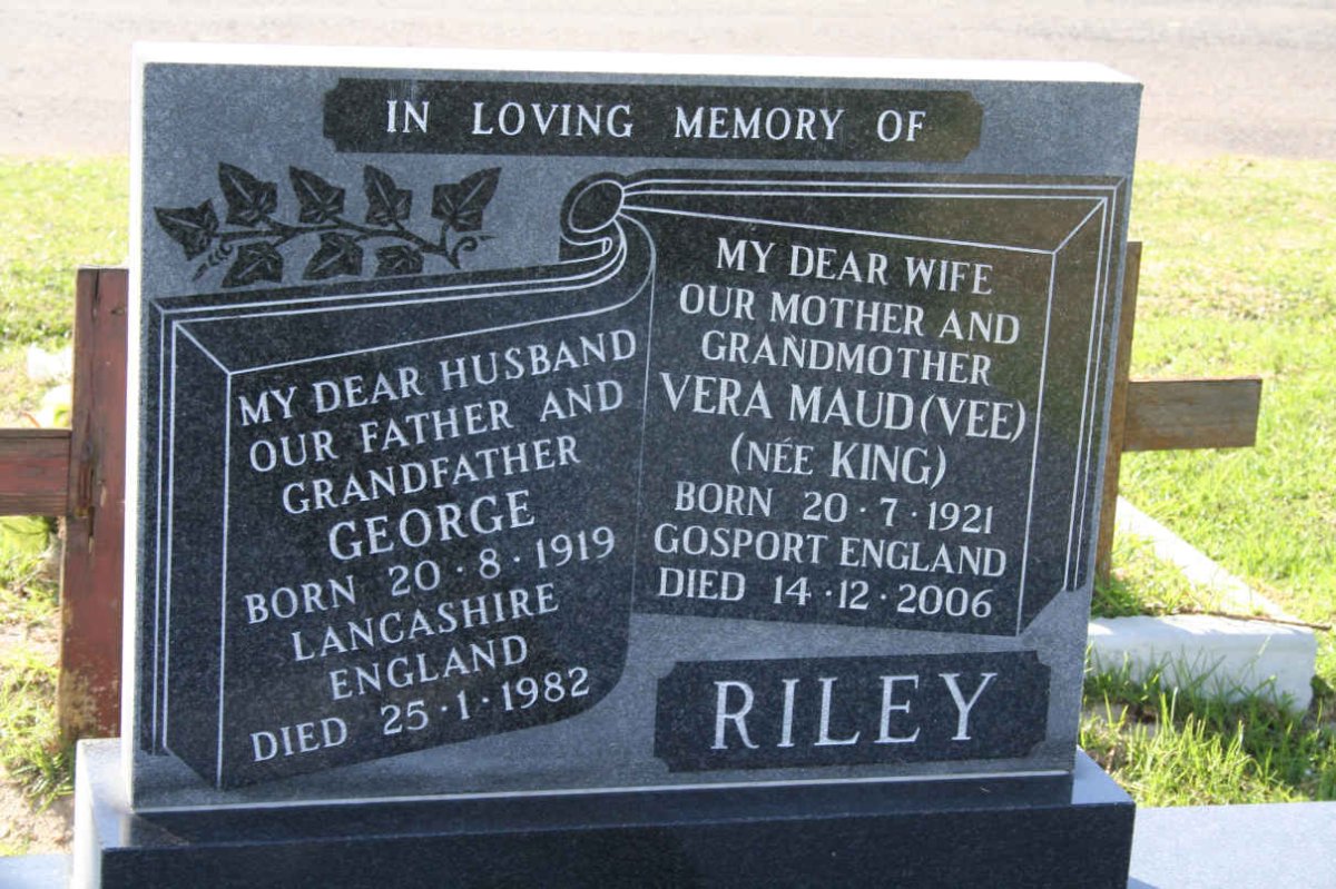RILEY George 1919-1982 &amp; Vera Maud KING 1921-2006