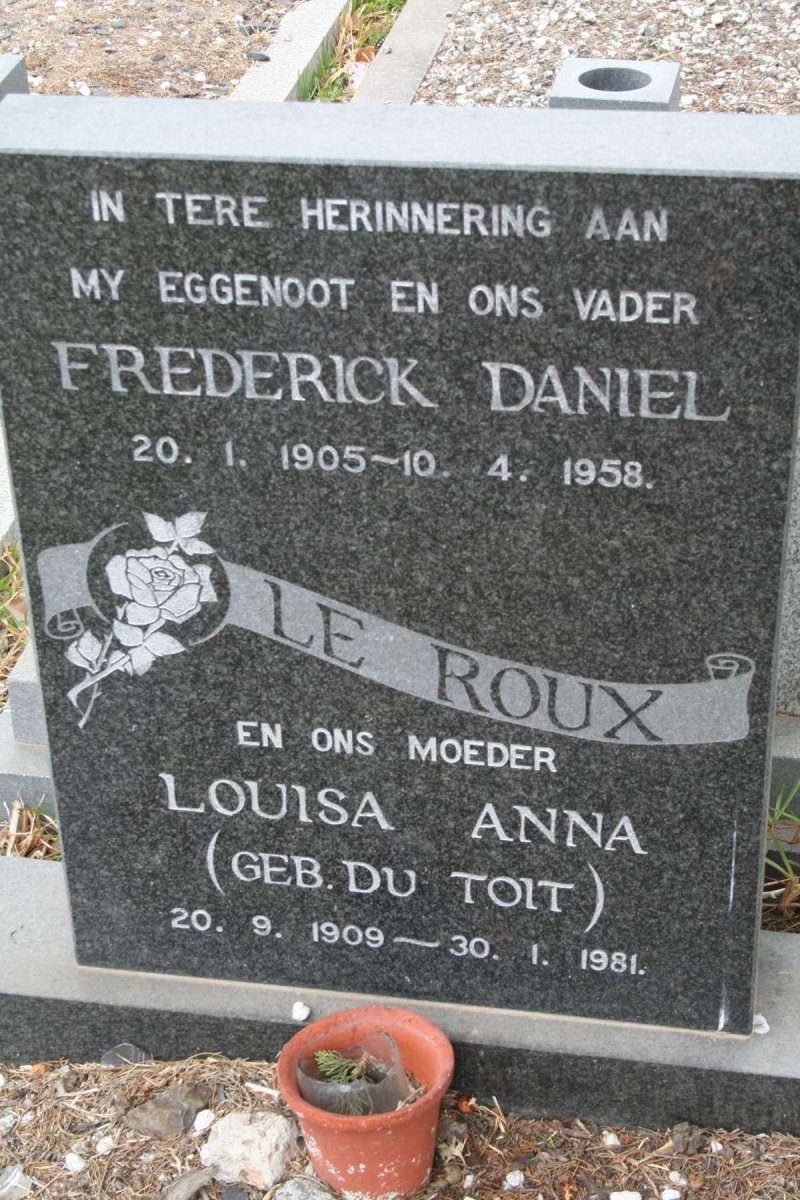 ROUX Frederick Daniel, le 1905-1958 &amp; Louisa Anna DU TOIT 1909-1981
